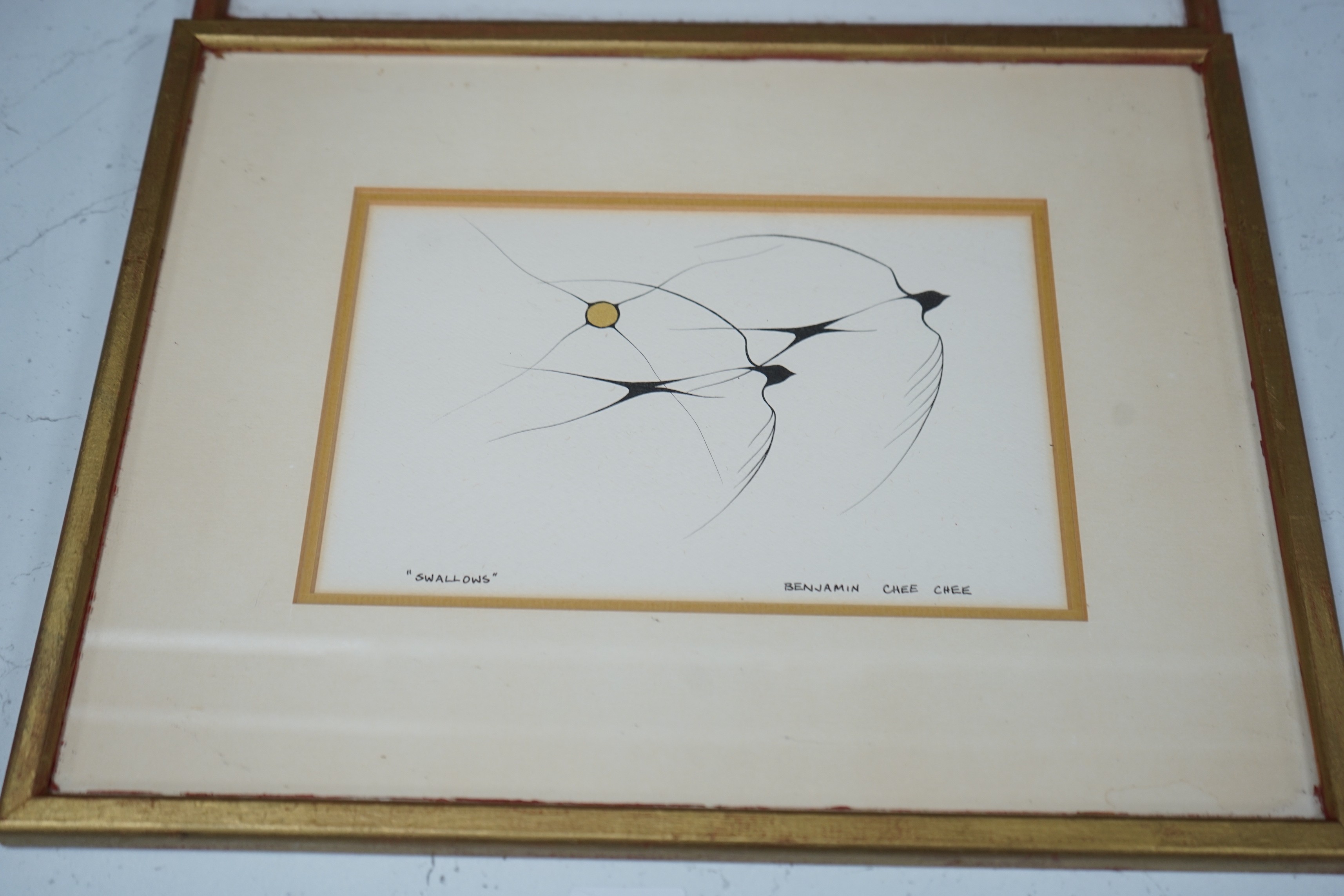 Benjamin Chee Chee (Canadian, 1944-1996), set of four prints, Studies of birds, 14 x 22cm